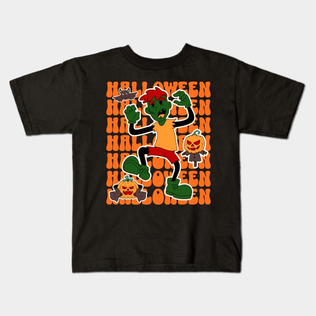 Halloween zombie, halloween tee, halloween scary, zombie halloween, spooky halloween, zombie cartoon Kids T-Shirt by BloomInOctober